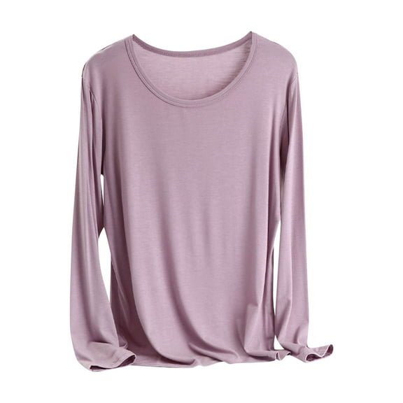 yueewhu Women's Basic Long Sleeve T Shirts Crewneck Slim Fit Spandex Tops Plain Layer Underscrub Tees (Light Purple, 6XL)