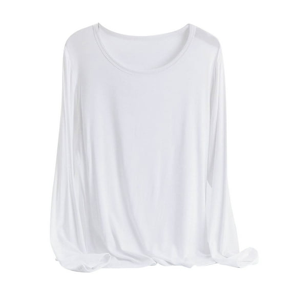 yueewhu Women's Basic Long Sleeve T Shirts Crewneck Slim Fit Spandex Tops Plain Layer Underscrub Tees (White, XXL)