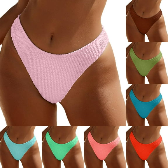 yueewhu Women's Bikini Swim Bottom Briefs Ribbed High Cut Mid Waist Cheeky Bathing Suit Bottom (Light Blue, S)