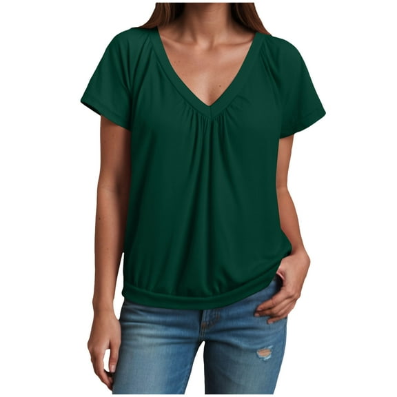 yueewhu Women's Casual Summer T Shirts Short Sleeve V Neck Tops Tshirts (Dark Green, XL)