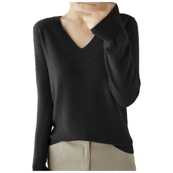 yueewhu Women's Casual Sweater,Lightweight Long Sleeve Pullover Sweater Classic Fall Thin Sweater Top Elegant Clothing (Black, XL)