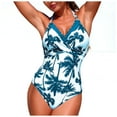 thumbnail image 1 of yueewhu Women's Colorblock Tropical One Piece Swimsuit Tummy Control Halter Bathing Suit (Blue, L), 1 of 6
