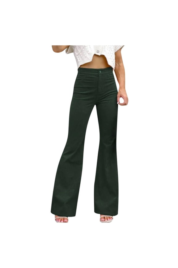 Women's Corduroy Flare Pants Elastic Waist Bell Bottom Trousers 2026 Fall Pants (Army Green, XXL)