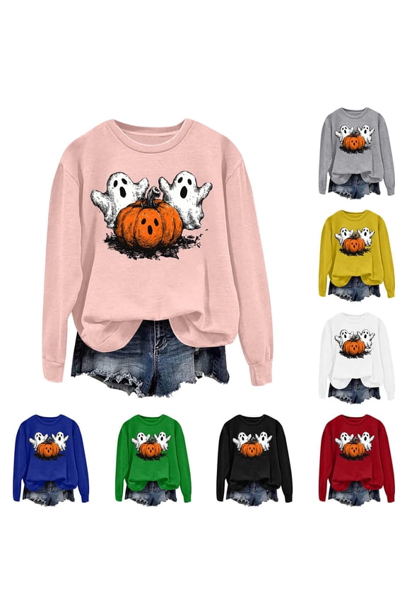 Women's Halloween Costumes Adult Cute Spooky Pumpkin Ghost Sweatshirt (Blue, M)