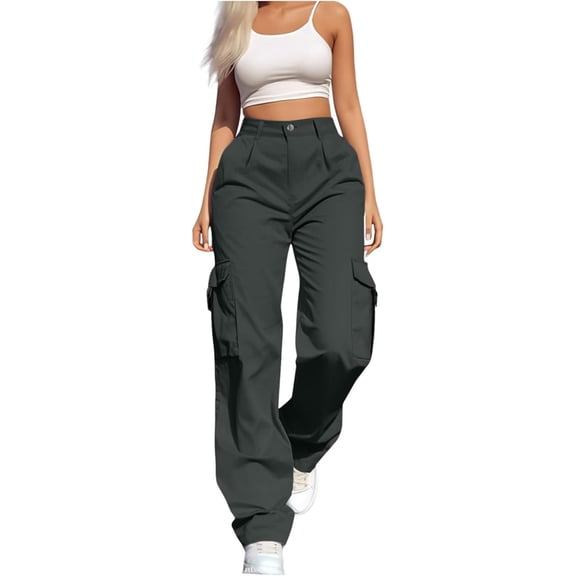yueewhu Women's Hiking Wide Leg Cargo Pants Lightweight Quick Dry Outdoor Buttons High Waisted Workout Pants with Pockets (Dark Gray, XL)