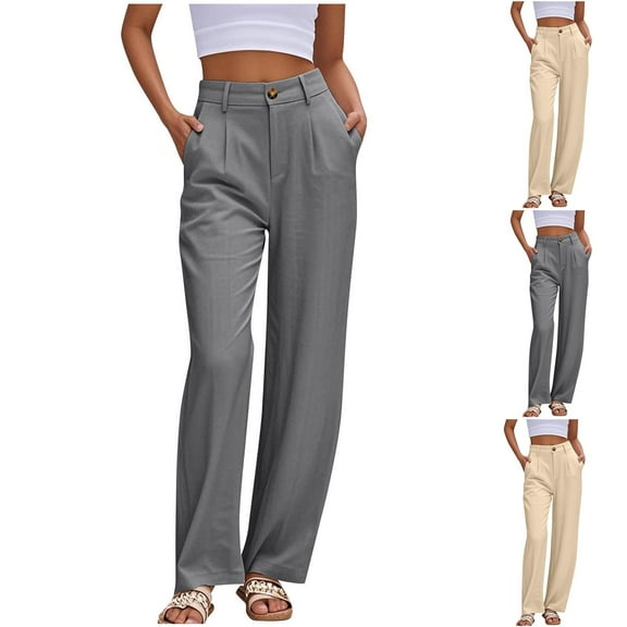 yueewhu Women's Linen Pants Wide Leg Dressy Casual Beach Linen Pants Summer with Pockets (Beige, XL)