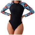 thumbnail image 1 of yueewhu Women's Long Sleeve Swimsuit One Piece Rash Guard UV Protection Bathing Suit Printed Surfing (Black, L), 1 of 7