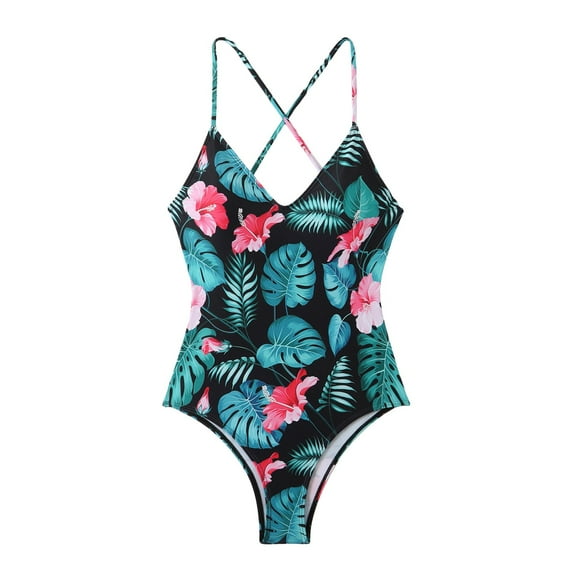 yueewhu Women's One Piece Swimsuit Tummy Control V Neck Bathing Suits (Green, L)