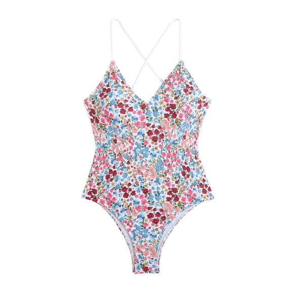 yueewhu Women's One Piece Swimsuit Tummy Control V Neck Bathing Suits (Red, L)