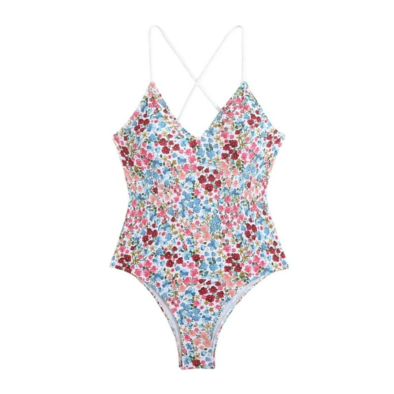 yueewhu Women's One Piece Swimsuit Tummy Control V Neck Bathing Suits (Red, L)