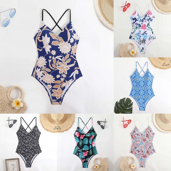 yueewhu Women's One Piece Swimsuit Tummy Control V Neck Bathing Suits (White, M)