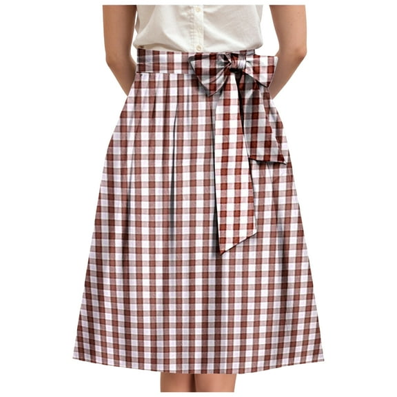 yueewhu Women's Pleated Vintage Skirt Floral Print A-line Midi Skirts (Wine, XXL)