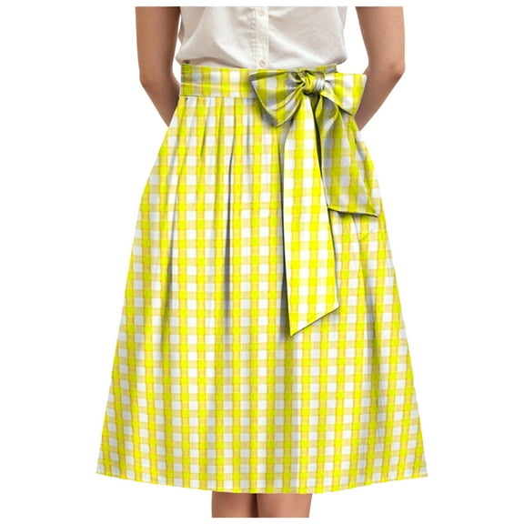 yueewhu Women's Pleated Vintage Skirt Floral Print A-line Midi Skirts (Yellow, XXL)