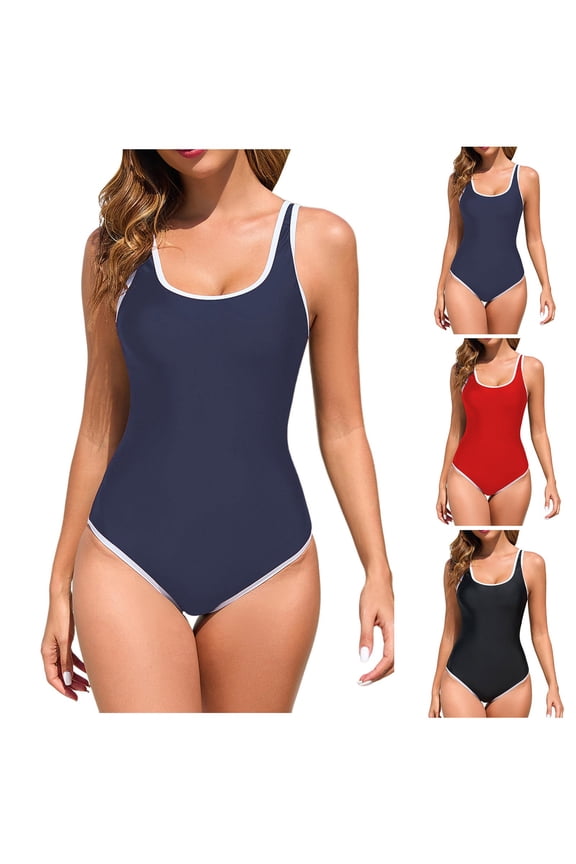 Women's Retro 80s/90s High Cut Low Back One Piece Swimsuits Bathing Suits (Black, S)