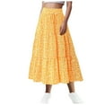 thumbnail image 1 of yueewhu Women's Smocked High Waist Maxi Skirt Casual Boho Long Skirts with Pockets (Yellow, M), 1 of 4