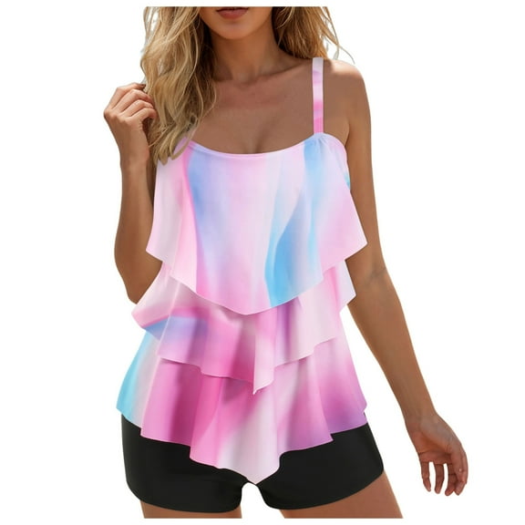 yueewhu Women's Tankini Swimsuits with Shorts Ruffled Tummy Control Bathing Suits Modest 2026 Swimwear (Pink, 4XL)