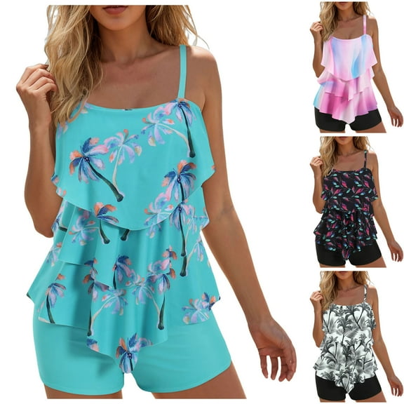 yueewhu Women's Tankini Swimsuits with Shorts Ruffled Tummy Control Bathing Suits Modest 2026 Swimwear (Pink, XXL)