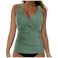 thumbnail image 1 of yueewhu Women's Tankini Top Tummy Control Bathing Suits Sexy V Neck Crossover Swim Top Only (Light Green, XXL), 1 of 9