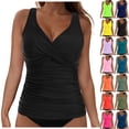 thumbnail image 1 of yueewhu Women's Tankini Top Tummy Control Bathing Suits Sexy V Neck Crossover Swim Top Only (Yellow, L), 1 of 9