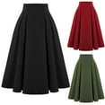 thumbnail image 1 of yueewhu Women's Vintage High Waist Pleated Midi A-Line Skirt with Pockets (Red, XL), 1 of 7