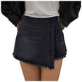 thumbnail image 1 of yueewhu Womens Denim Shorts Skorts Y2k Side Tie-up Bow High Waist Asymmetrical Frayed Hem Denim Shorts Wrap Jean Mini Skirt (Black, XL), 1 of 5