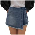 thumbnail image 1 of yueewhu Womens Denim Shorts Skorts Y2k Side Tie-up Bow High Waist Asymmetrical Frayed Hem Denim Shorts Wrap Jean Mini Skirt (Blue, S), 1 of 5