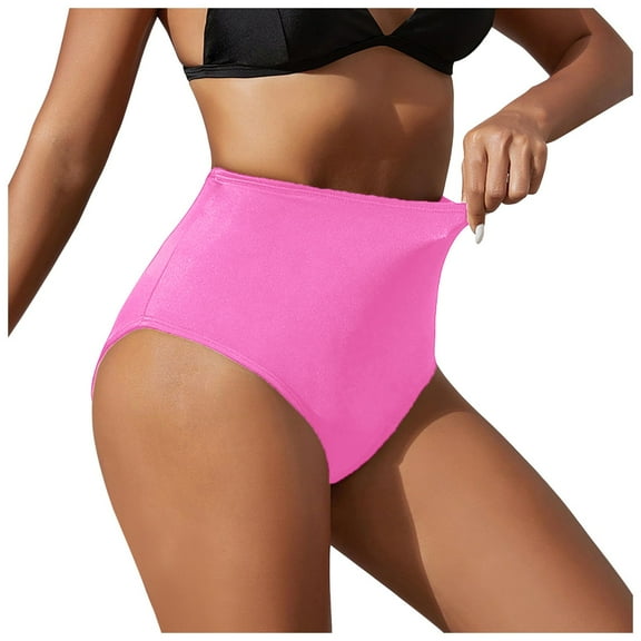 yueewhu Womens High Cut High Waisted Bikini Bottoms Tummy Control Bathing Suit Bottoms Swim Bottom Swimsuit Bottom (Hot Pink, S)