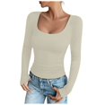 thumbnail image 1 of yueewhu Womens Long Sleeve Shirts Crop Tops Fall Fashion 2026 Square Neck Going Out Basics Tees Y2k Clothes (Beige, 3XL), 1 of 6