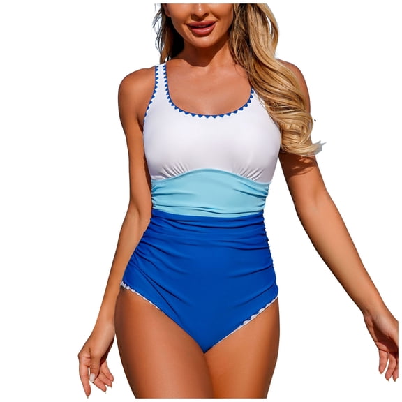 yueewhu Womens One Piece Swimsuits Square Neck Full Coverage Swimwear Slimming Tummy Control Bathing Suit (Blue, M)