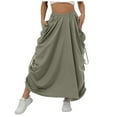 thumbnail image 1 of yueewhu Womens Solid Color Comfy Long Skirt Retro Ruffled Long Skirt Flowy Gothic Side Drawstring Long Skirt (Grey, S), 1 of 5