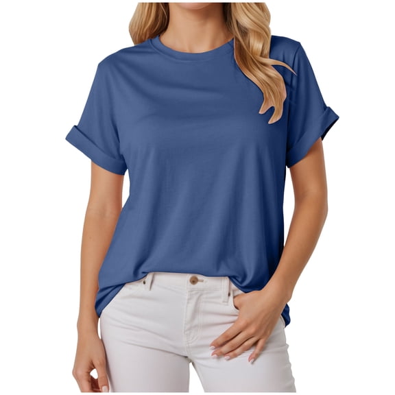 yueewhu Womens Summer Tops Oversized Short Sleeve Business Casual T Shirts Trendy Fashion Clothes Spring Outfits 2026 (Navy, S)