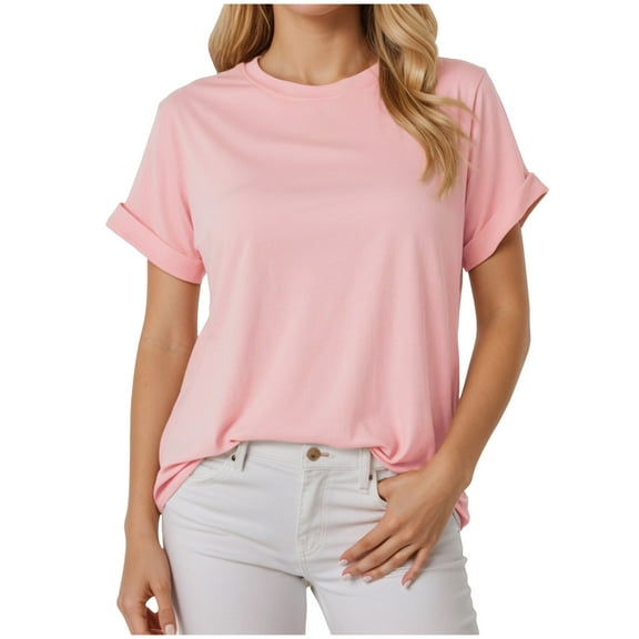 yueewhu Womens Summer Tops Oversized Short Sleeve Business Casual T Shirts Trendy Fashion Clothes Spring Outfits 2026 (Pink, M)