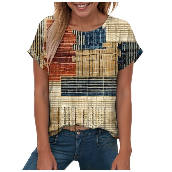 yueewhu Womens Summer Tops Trendy 2026 Cap Sleeve T Shirts Crew Neck Pleated Front Clothes Fashion (Beige, L)