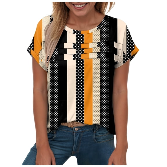 yueewhu Womens Summer Tops Trendy 2026 Cap Sleeve T Shirts Crew Neck Pleated Front Clothes Fashion (Orange, M)