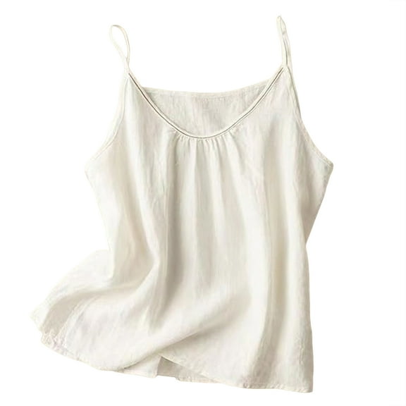 yueewhu Womens Tank Tops Summer Casual Sleeveless V Neck Camisole Loose Fit Spaghetti Strap Cami Shirts (White, L)