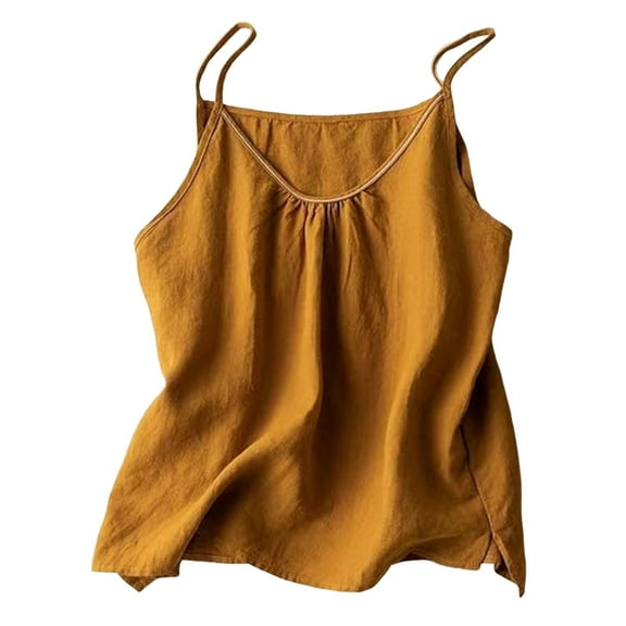 yueewhu Womens Tank Tops Summer Casual Sleeveless V Neck Camisole Loose Fit Spaghetti Strap Cami Shirts (Yellow, M)