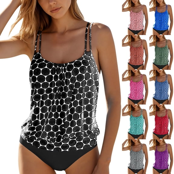 yueewhu Womens Tankini Bathing Suits T-Back Top with Shorts Two Piece Tankini Swimsuit Summer Ruched Padded Modest Swimsuits (Sky Blue, XXL)