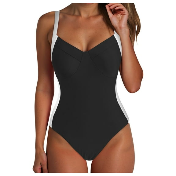 yueewhu Womens Tummy Control One Piece Swimsuit Sexy Crisscross Back Bathing Suit (Black, L)