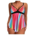 thumbnail image 1 of yueewhu Womens Two Piece Tankini Swimsuits Modest Flowy Swimdress V Neck Push Up Tops Tummy Control Bathing Suits with Shorts (Multicolour, L), 1 of 6