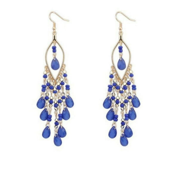 yuehao earrings 1pair women charm bohemian colorful beads ear drops dangle tassels earrings bu blue