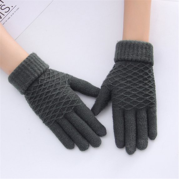 yuehao household tools warm outdoor winter knit gloves gloves velvet gloves women's gloves dark gray