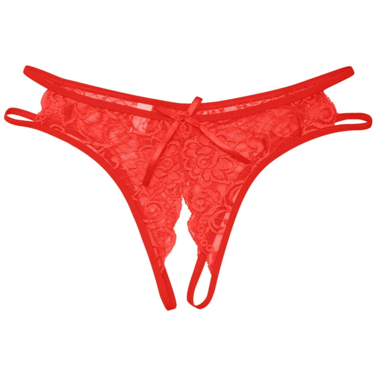 yuehao panties for women women's lace underpants open crotch panties low  waist briefs underwear (red)