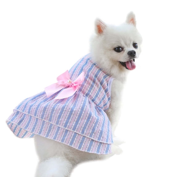 yuehao pet supplies dog skirt bow knot dress wedding dress spring summer autumn new plaid pet cat clothes supplies stripes blue