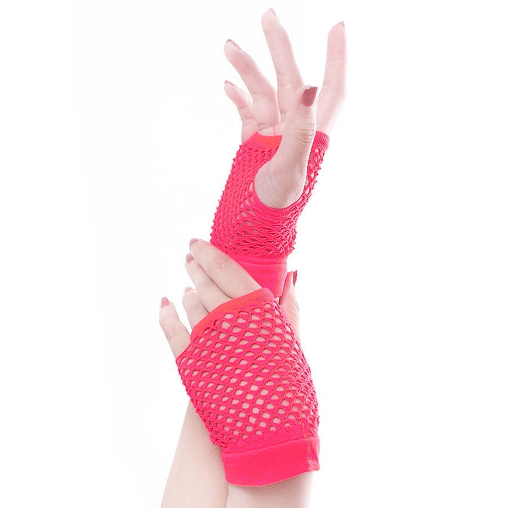 yuehao punk goth lady disco dance lace fingerless mesh fishnet gloves hot  pink 