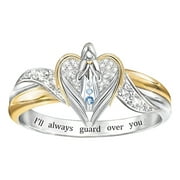 yuehao rings lettering angel diamond ring fashion ladies two-tone ring size 6-10 e