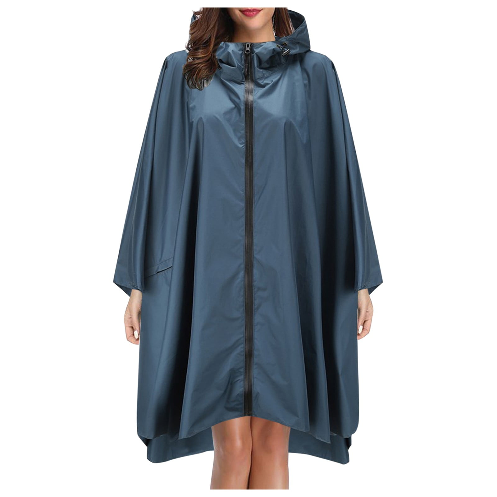 yuehao umbrella raincoat unisex rain coat with pockets jacket hooded teens  for adults fashion umbrella blue
