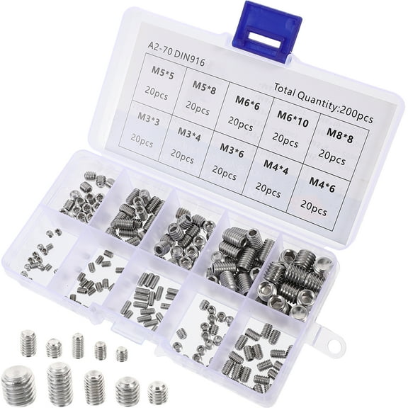 ULTNICE Stainless Steel Set Screw Assortment Kit for Machine 304 Material Silver Color Design 0.5in to 2in