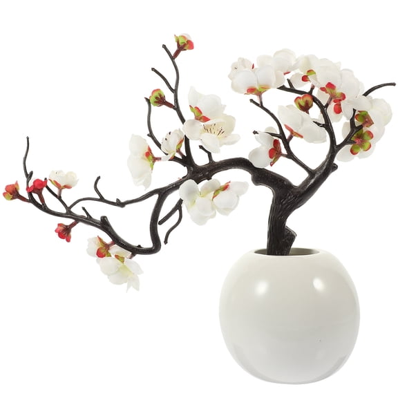 ULTNICE White Ceramic Faux Wintersweets Bonsai for Indoor Decoration