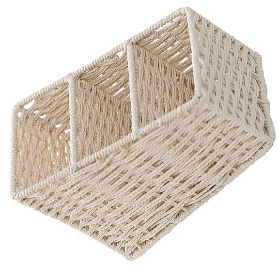 yuehuaidai Trapezoidal Three Grids Desktop Storage Box Simulated Hand-woven Storage Basket