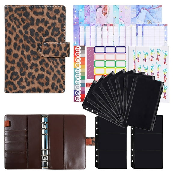 yuequn Clearance Notebooks for Work School,Creative Leopard Pattern Hand Ledger A6 Bookkeeping B Inder 6 Hole C Ash Budget Notebook